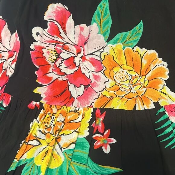 Old Navy szS cold shoulder ruffle elastic waist lined tropical print dress EUC - Picture 11 of 14